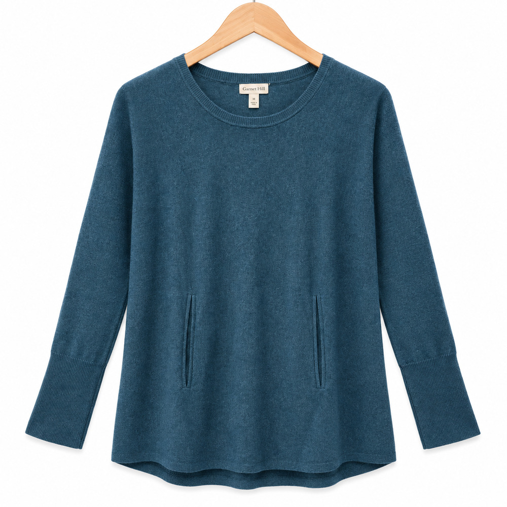 Garnet Hill Sweater Womens Size XS Teal Green Pullover 100% Organic Cotton Crew